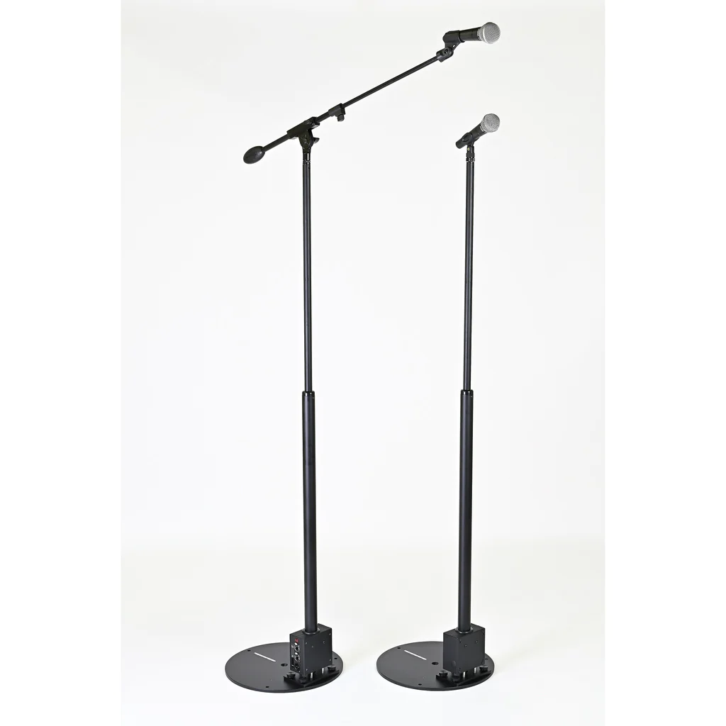 MicMover raises or lowers your stage or studio microphones from over 1000’ away. Add our prompting tablet holder for notes and lyrics! HANDHELD REMOTE CONTROL FEATURES